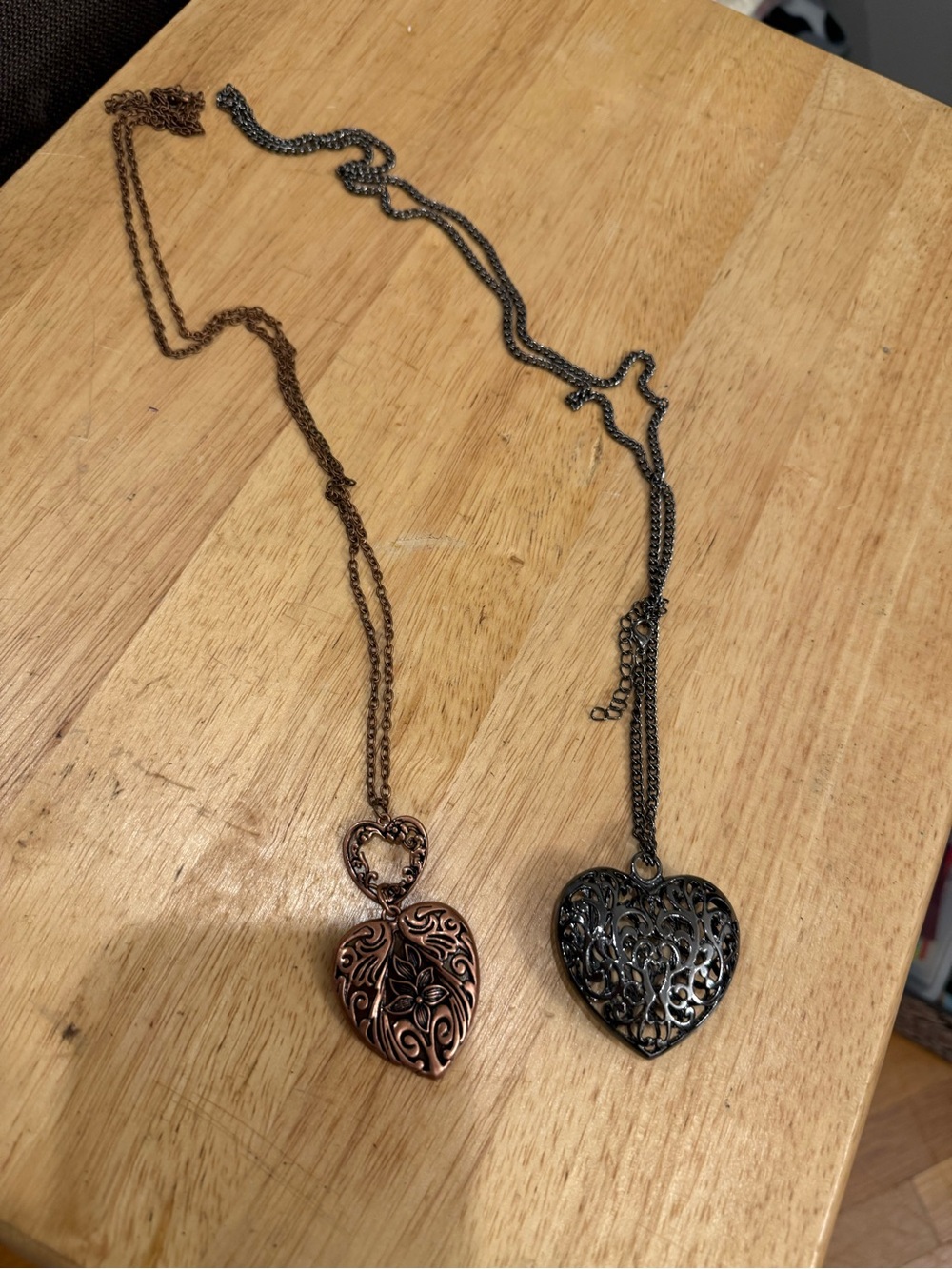 Heart Filigree Pendant Necklace - Antique Copper and Gunmetal